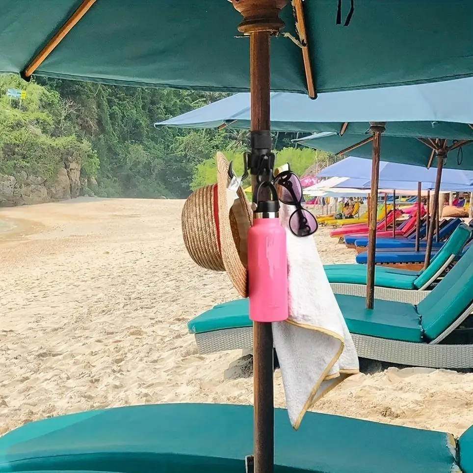 Hook-Shape Beach Umbrella Accessory Single Unit, Nonslip Portable Outdoor Gear with 6 Detachable Clips, Ideal for Towels, Cameras, Glasses