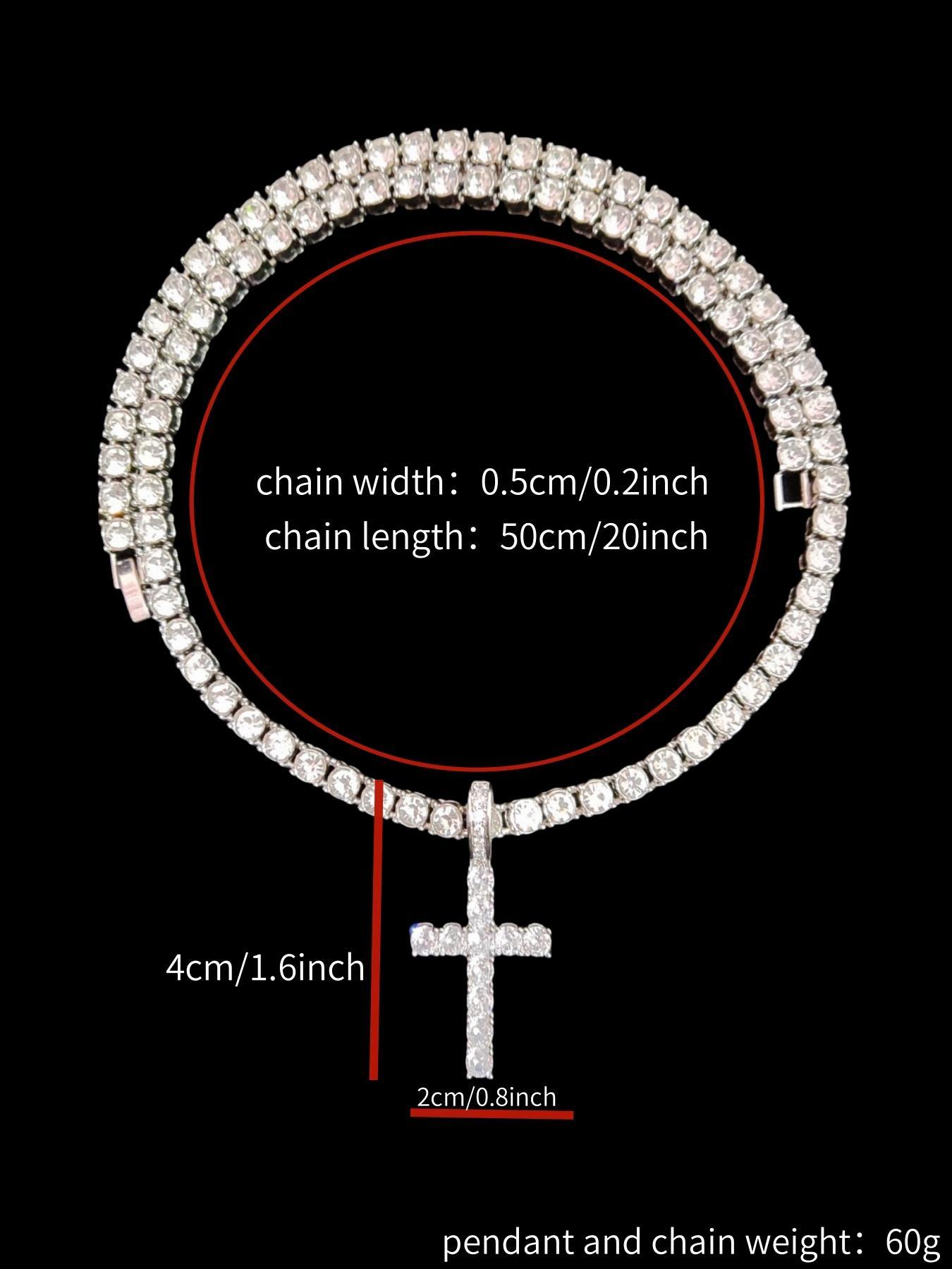 Artificial Zircon Cross Pendant 5mm Tennis Chain Necklace, Cuban Cross Necklace, Punk Style Necklace for Party, Daily Clothing Decor, Trendy All-match & Exquisite Jewelry for Birthday Gift