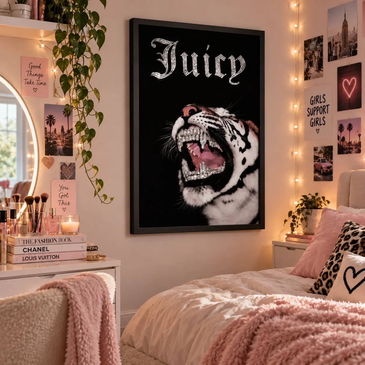 Diamond Grillz White Tiger Canvas Wall Art, Luxury Hip Hop Animal Poster, Gothic Y2K Baddie Aesthetic Print, Streetwear Style Decor for Bedroom, Game Room, Dorm, Man Cave, Unique Gift for Hip Hop Fans