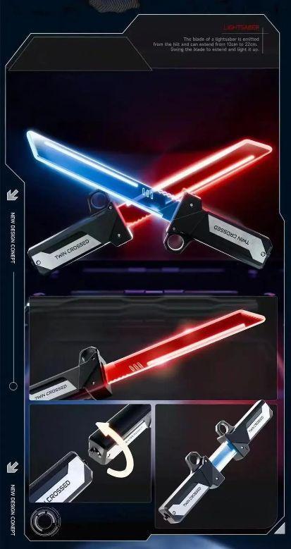 Retractable Double-Blade Light-Up Saber - Unsharpened Plastic Cosplay Prop, Cool Roleplay Toy, Playable Collectible Model, Perfect Christmas Gift