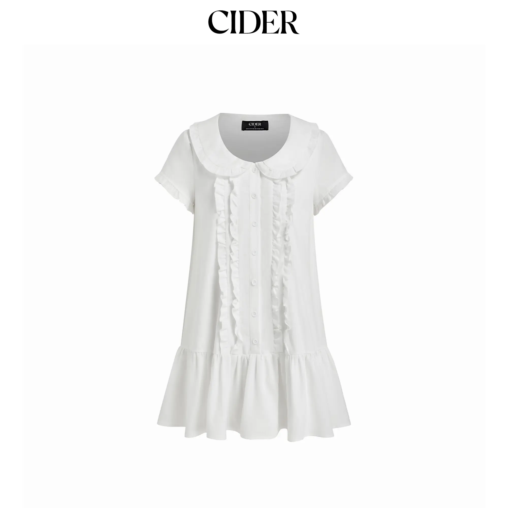 Cider  Peter Pan Collar Ruffle Button-Up Mini Dress