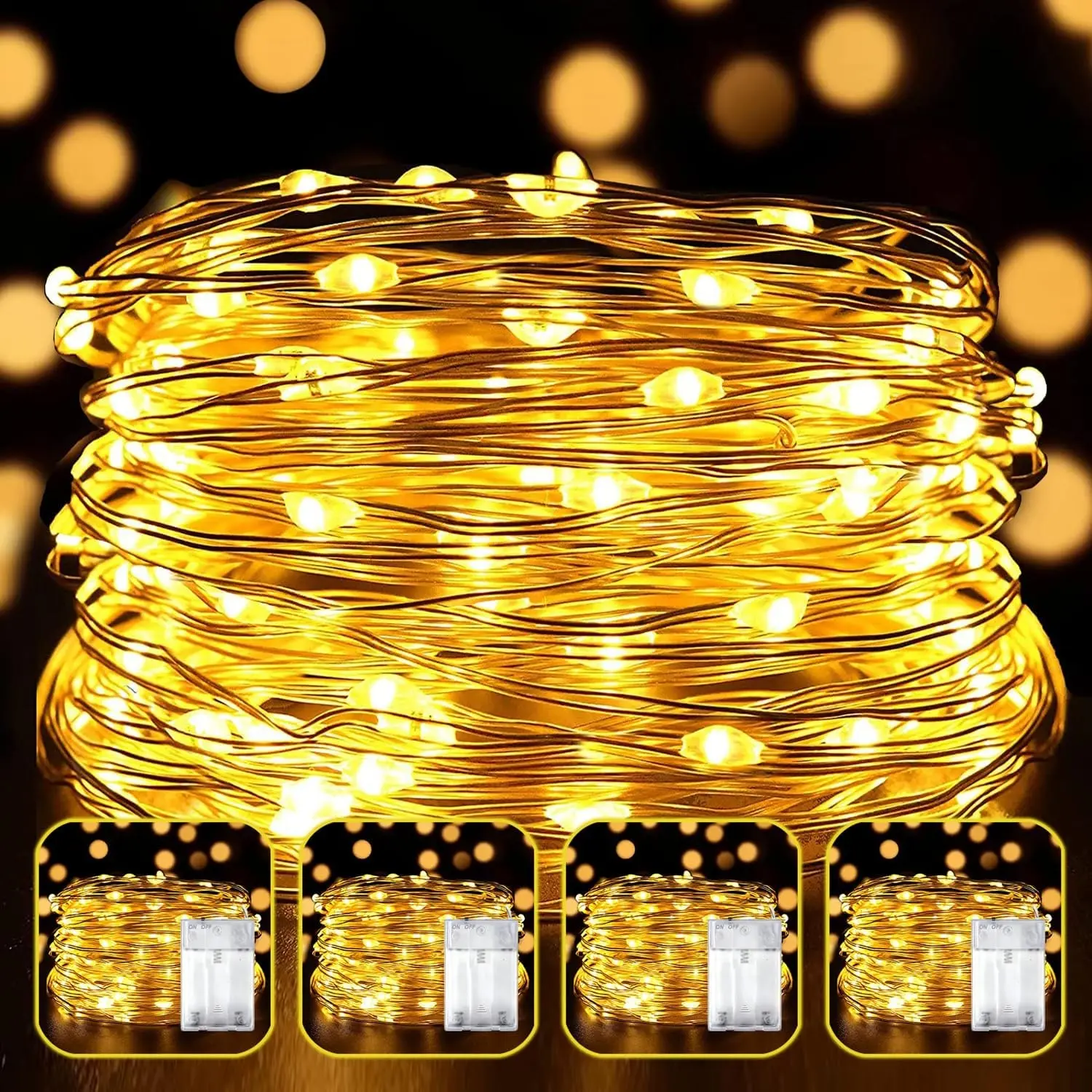 4 Pack LED Fairy Lights Battery Operated 20FT 60 LEDs Silver Wire String Lights Twinkle Lights Starry Fairy Lights for Bedroom Christmas Wedding Party Indoor Outdoor Decorations, Warm White
