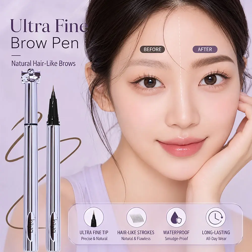 Biya Liquid Eyebrow Pencil, 800mg Ultra-Fine Tip, Waterproof Sweat-Resistant, Long-Lasting, Natural Look, Silver Color Tube, Easy Application