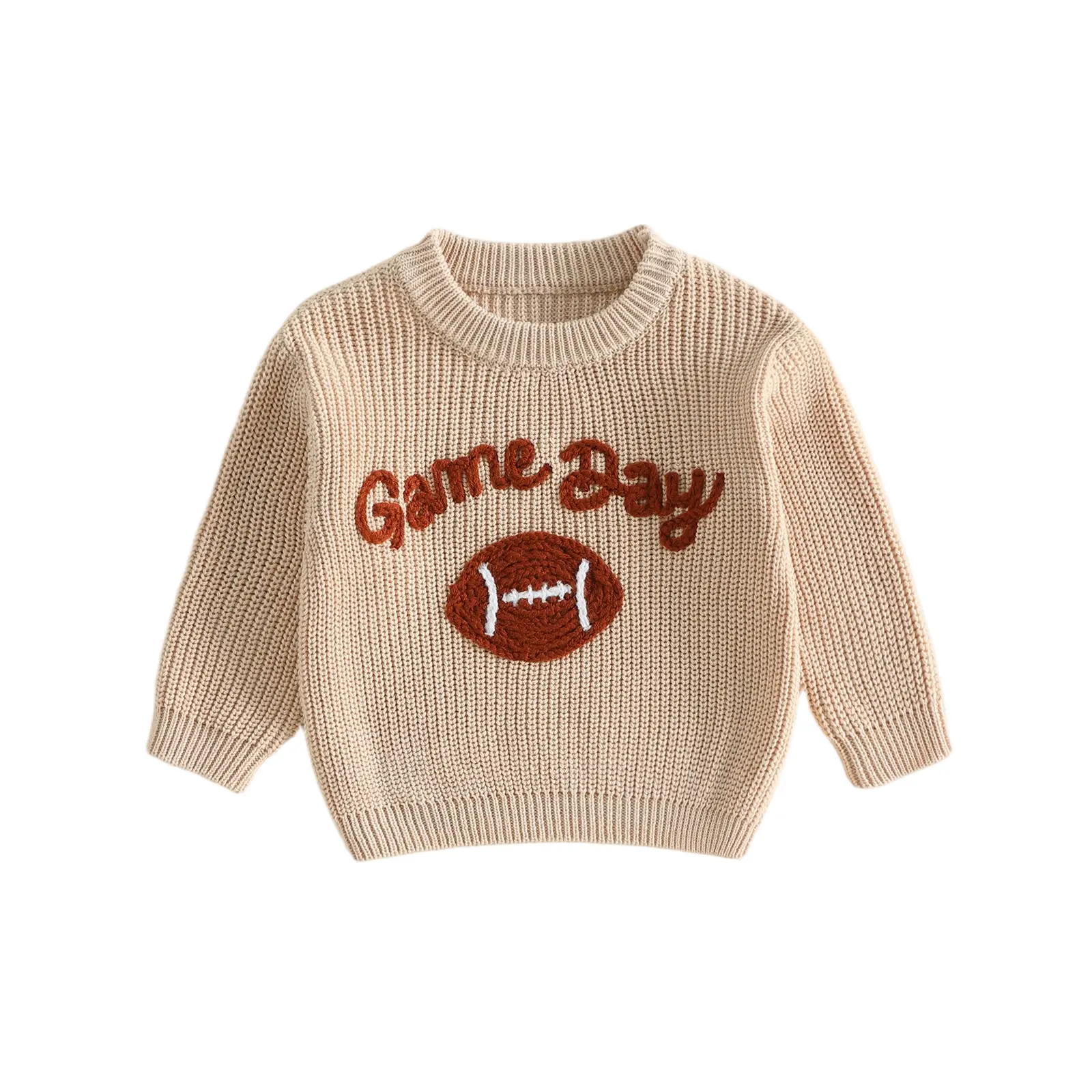 Babamoon Toddler Baby Girl Boy Rugby Pullover Sweater Football Embroidery Game Day Long Sleeve Knitted Tops Jumper 6M-4T