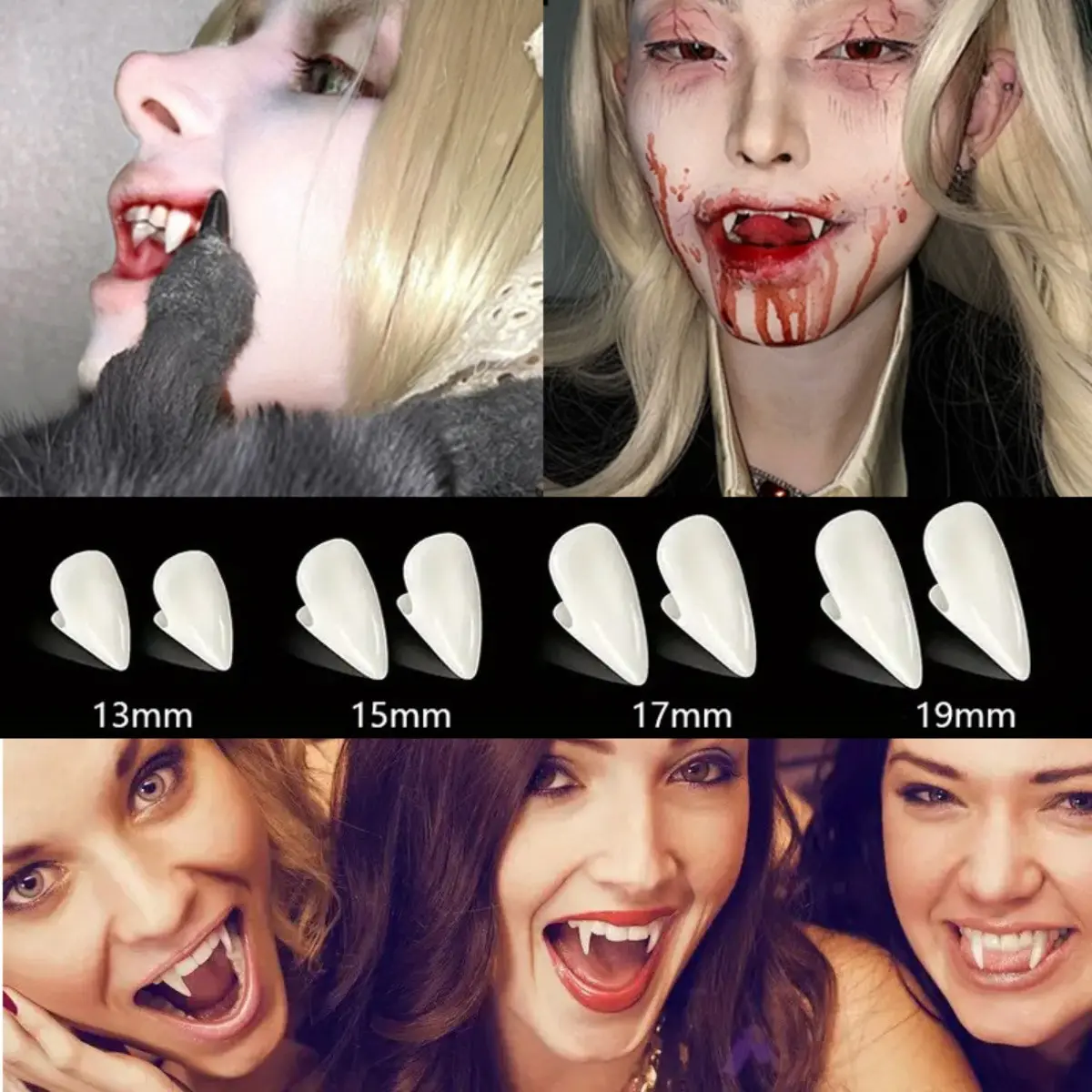 Luminescent Resin Vampire Tiger Teeth Dentures, Cosplay Props for Halloween Masquerade, Zombie Costumes & Party Dress-Up Fashion Accessory