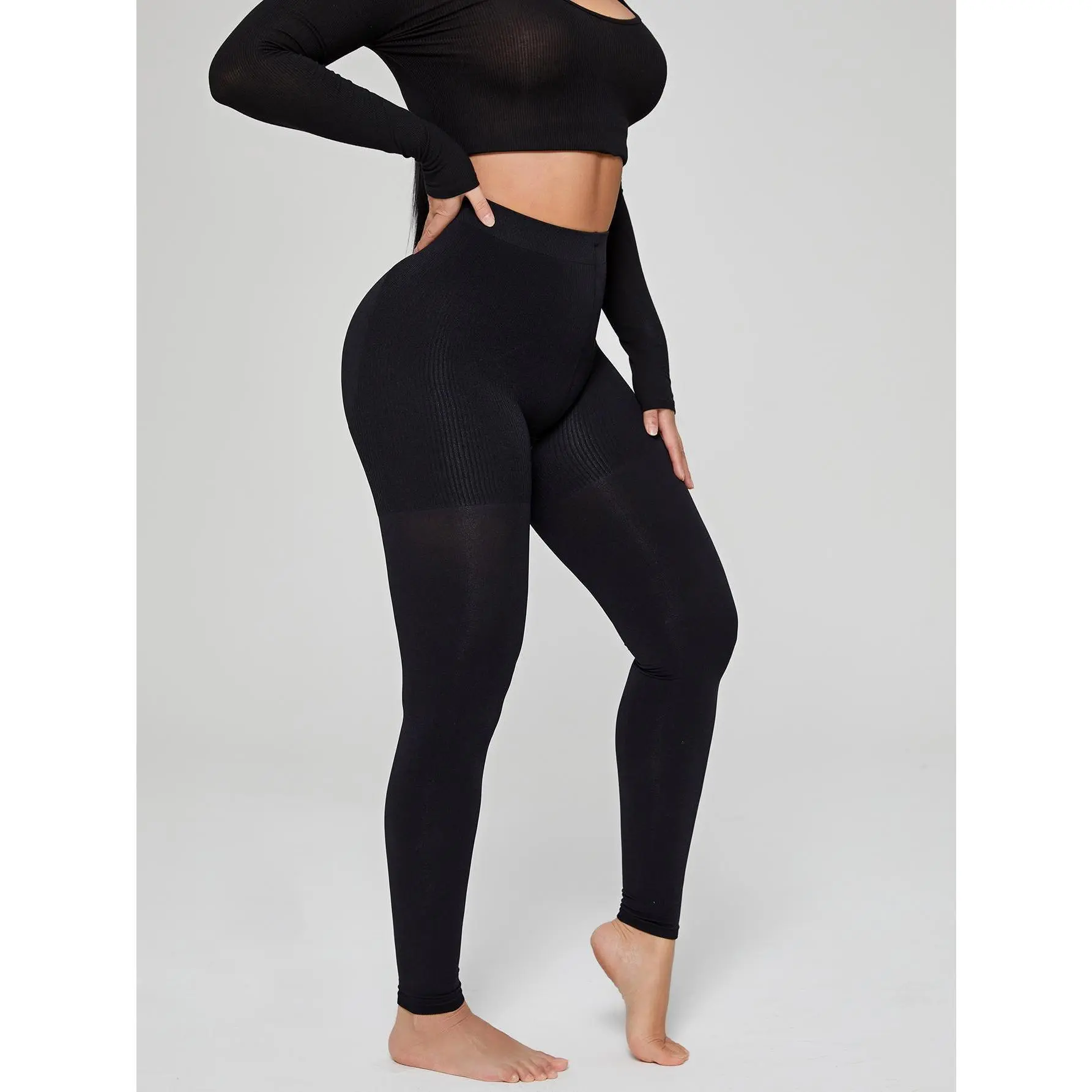 MUEE Compression Tights for Women, Footless Nylon Shapewear with 8-15mmHg Graduated Support for a Comfortable Fit, Black