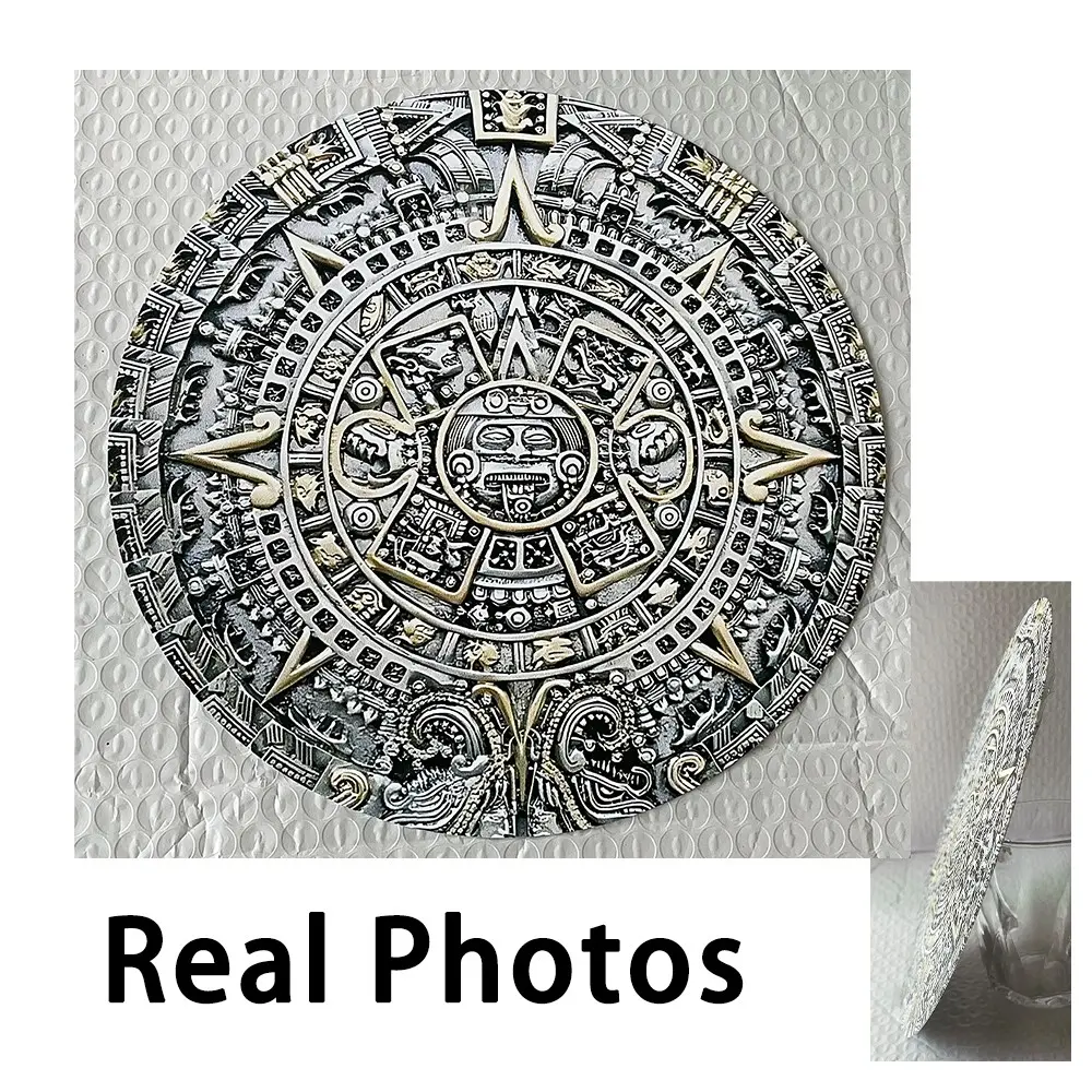 Aztec Calendar Aluminum Wall Art, Vintage Design Metal Decoration for Home Garden Bar Coffee Shop Office, Retro Style Hanging Ornament