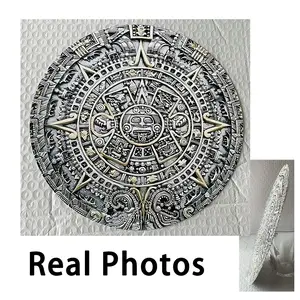 Aztec Calendar Aluminum Wall Art, Vintage Metal Decoration for Home Garden Bar Coffee Shop Office, Retro Style Hanging Ornament, Aesthetic Wall Decor