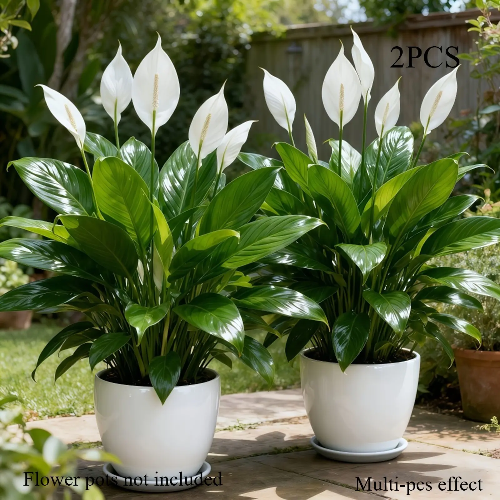 2 Large Realistic Decorative Artificial Plants, Faux floral decor, Suitable for Home Wedding Decor - Low-Maintenance Plastic Fake Flowers with White Blooms & Green Foliage, Outdoor Decoration, Father's Day Centerpieces, Year-Round Use for Home or Hotel