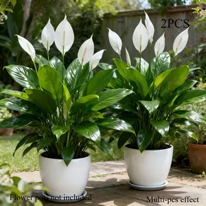 2 Large Realistic Decorative Artificial Plants Suitable for Home Wedding Decor - Low-Maintenance Plastic Fake Flowers with White Blooms & Green Foliage, /Outdoor Decoration for seasons,Father's Day Centerpieces, Year-Round Use for Home or Hotel