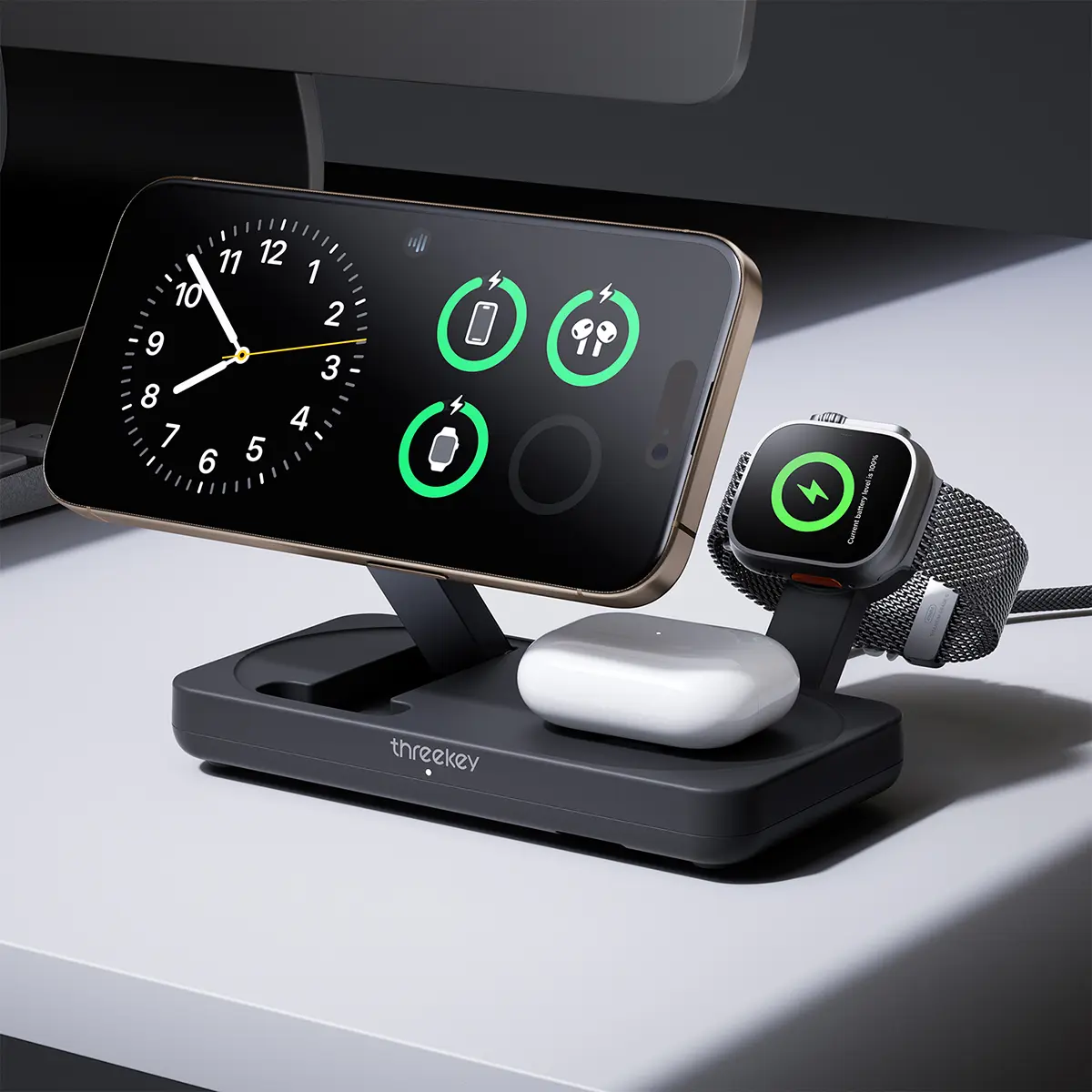 3 in 1 Qi2 Wireless Charging Station, 25W Magnetic Charger with MFi-Certified Apple Watch Module for iPhone 17/16/15/14/13/12, AirPods, Pixel 10 Pro XL, 45W Adapter