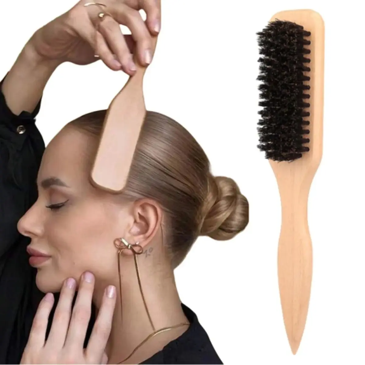 Bristle Slick Back Hair Brush for Women Men - Soft Bristle Detangler Hairbrush for Sleek Ponytail Bun, Detangling Smoothing Styling for Wet Dry Hair, Beard Grooming Brush Soft/Medium Smoothing Brush with Cleaning Tool, Slickback Brush