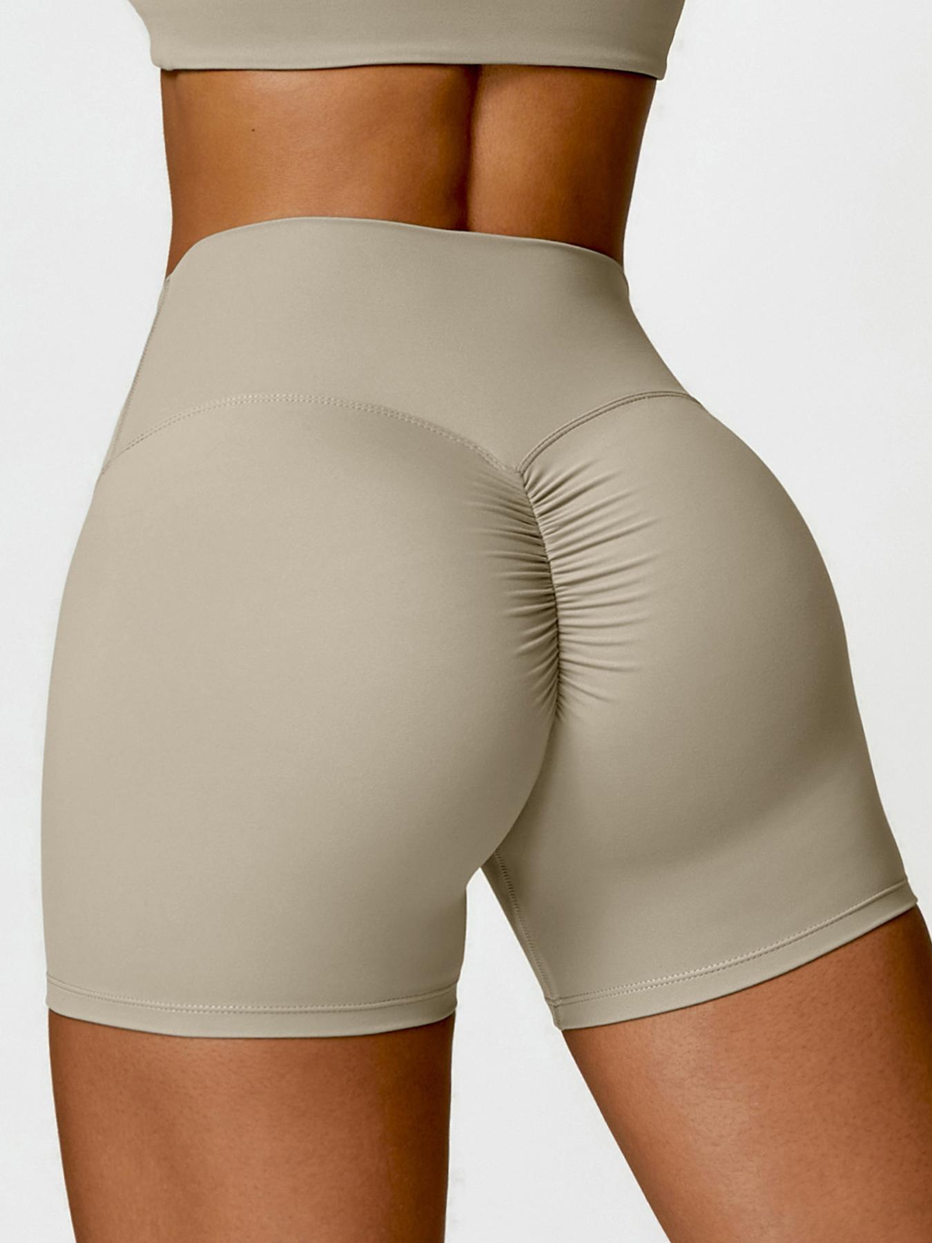 Women's Solid Color Ruched High Waist Sports Shorts, High Stretch Casual Comfy Breathable Butt Lifting Skinny Shorts for Yoga Gym Workout Running, Ladies Sportswear for All Seasons, Athletic Shorts, Athleisure Shorts