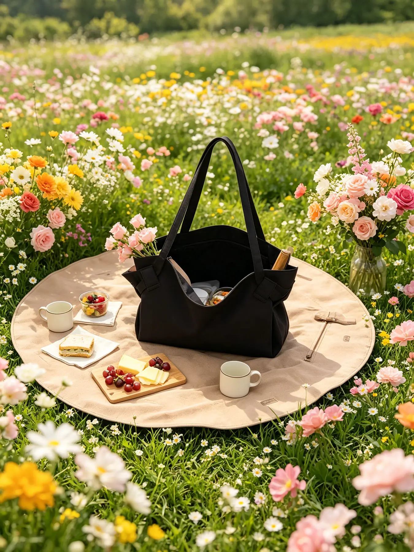 Multi Purpose Dual Use Storage Tote Bag for Beach Outdoor, Waterproof Large Shoulder Bag with Picnic Mat Function, Spacious Unfoldable Blanket for Daily Carry