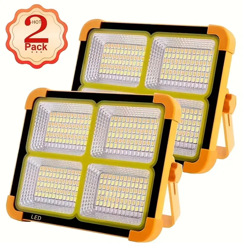 2-Pack Functional Solar-Powered LED Floodlights - Rechargeable Lanterns with 5000mAh Battery, Bright Durable Portable Outdoor Home Lighting for Camping, Hurricane Emergencies, Energy-Efficient