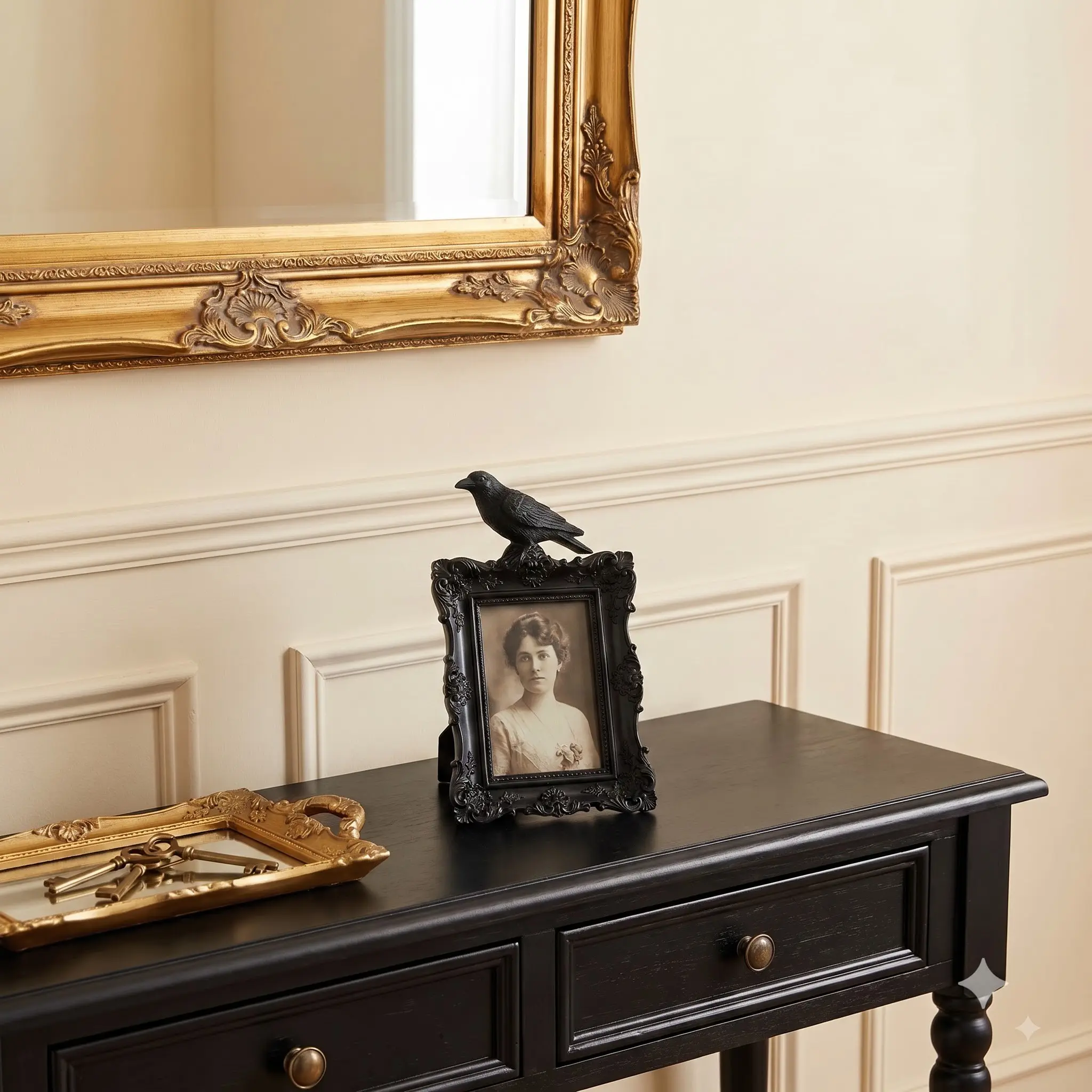Vintage Raven Picture Frame, Spooky Gothic Photo Display, Gift for Goth Lovers, Witchtok Room Decor, Mantelpiece Decoration