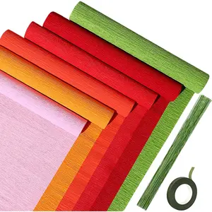 57 count Crepe Paper Flower DIY Kits 6 Rolls 35g Papel Crepe Sheets 50 count Floral Iron Wire 10 Inch x 8  1 Roll 50 Meter for Birthday Party Wedding(Red Series)