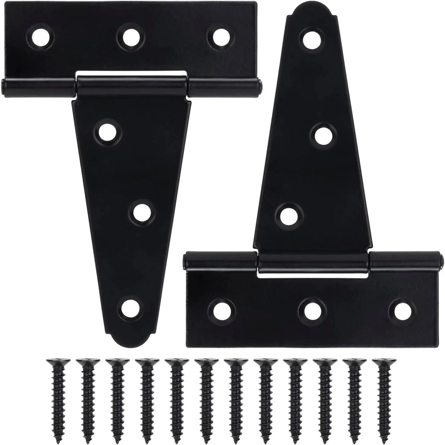 4 Inch T-Strap Gate Hinges, Shed Barn Door Hinges Heavy Duty, Black Tee Hinges for Wooden Fences, Yard Gate, Wrought Hardware Iron Rustproof (2Pack/Set)