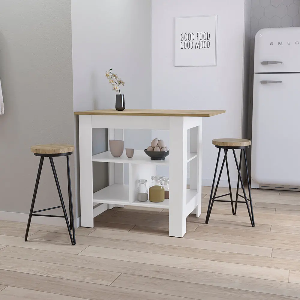 Nokaa Lisbon Rectangular Large Size Kitchen Island - 3-Tier Open Shelves, Engineered Wood Freestanding Storage Cabinet, Room Accessories, 40.55x27.6x35.4in Multicolor Options