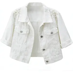 3/4 Sleeve Cropped Jean Jackets Trucker Coat