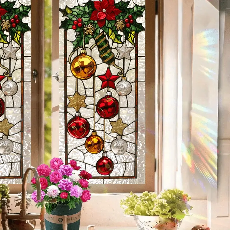 2D Flat, 1pc Christmas Winter Pattern Frosted Glass Film, Forest Style Window Sticker, Film, 17.7 X 39.4 Inches (45 X 100 Cm). Static Cling, PET Material, Semi-Transparent Glass Privacy Film, Suitable for Living Room