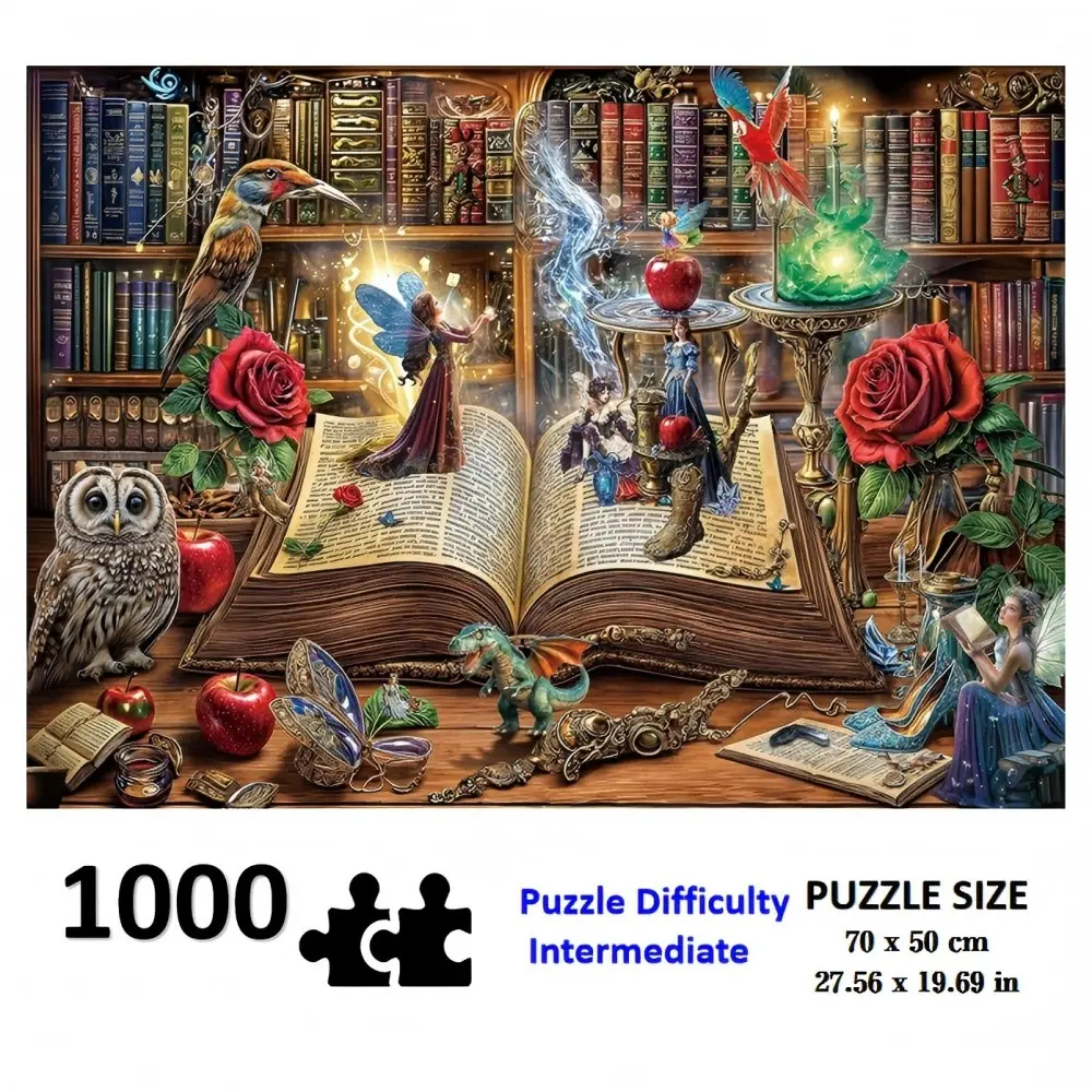 ✨Magical Library 1000 Piece Jigsaw Puzzle 🔮 Lose yourself in this enchanted book world with fairies, owls & secret magic. Perfect puzzle night for fantasy lovers! Creative Puzzle