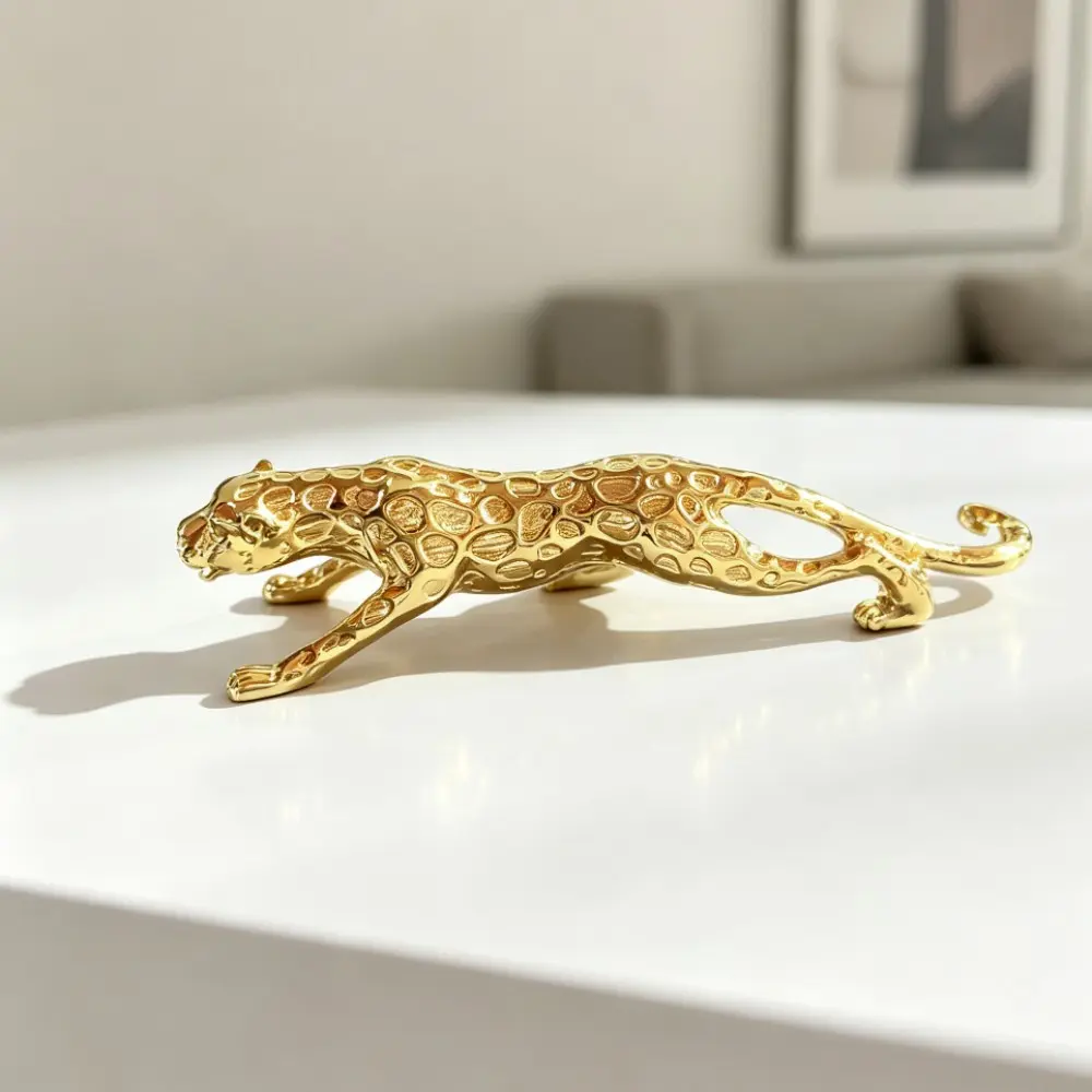 Luxury Resin Leopard Sculpture, Creative Wealth Attraction Desk Decor, Silver Color Options, Modern Home Office Car Decoration