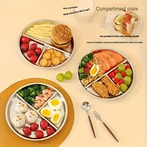 Stainless Steel Divided Dinner Plate, 3-Compartment Portion Control, Easy Clean, Ideal for Weight Loss, Home or Restaurant Use
