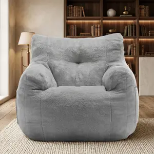 Grey Square Cloud Memory Foam Bean Bag Chair For Adults Soft Skin-Friendly Fabric Lazy Floor Sofa With Armrest Side Storage Pockets Carry Handle Vacuum Compressed No Assembly Comfy Lounge Seat For Living Room Bedroom Gaming Reading Naps Multiple Colors Av
