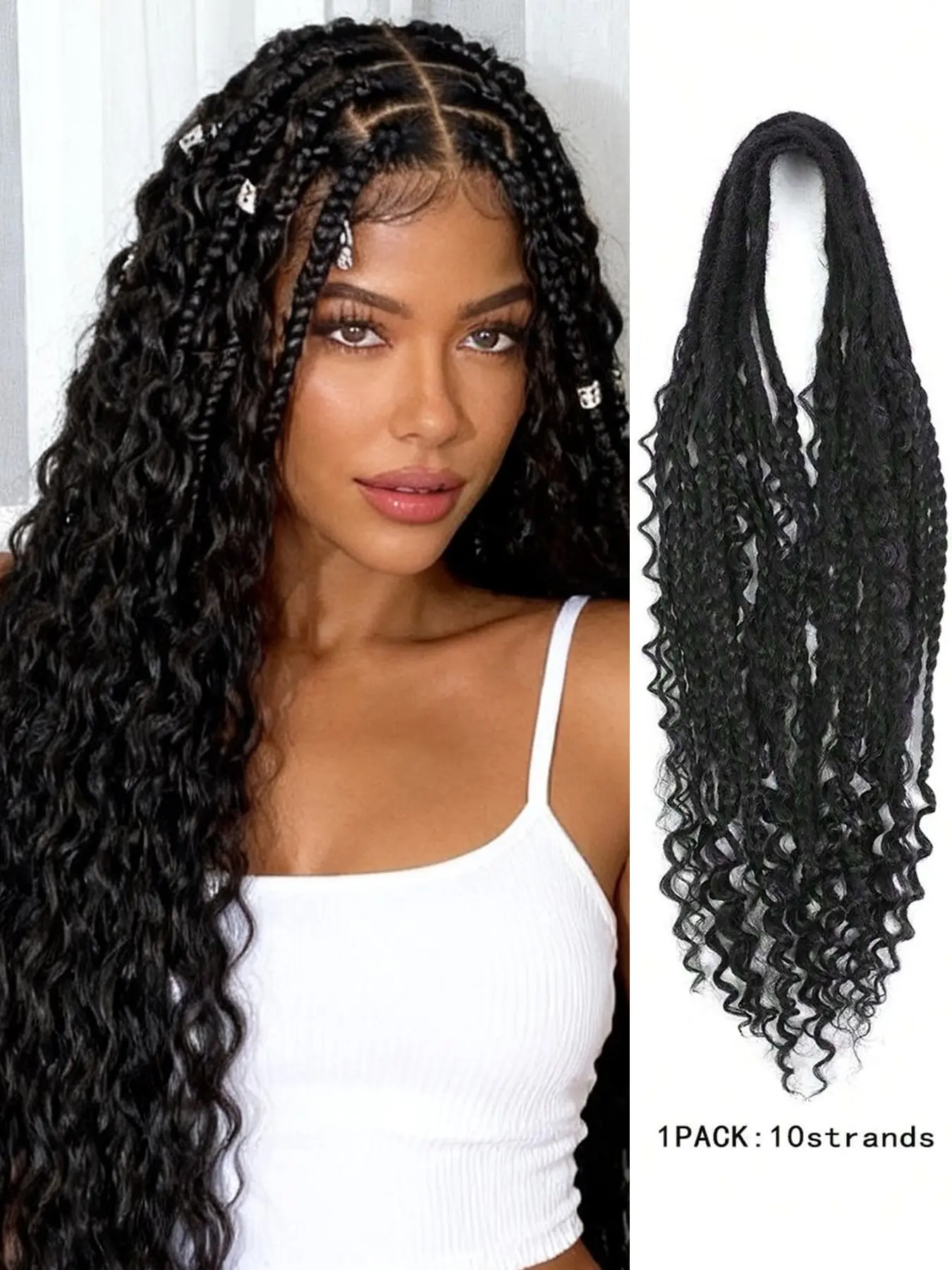 Boho Dreadlocks Synthetic Boho Box Braids Double Ended Dreadlock Extensions 24inches 10 Strands Thin 0.6cm Handmade Reggae Hair Hip-Hop Style Soft DE Dreadlock Extension For Women And Men Curly Faux Locs Synthetic Hairpiece