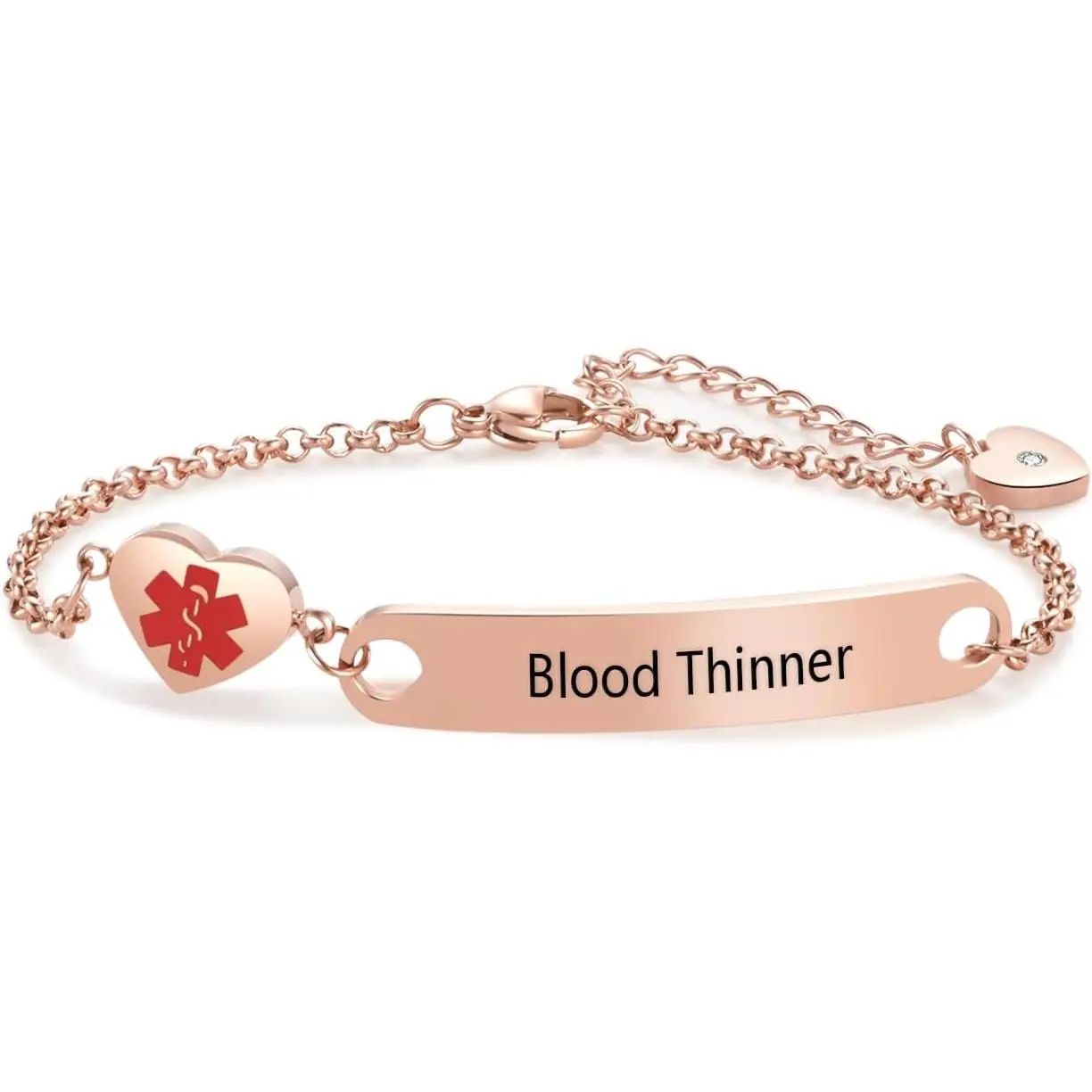 Rose  Heart  Alert ID Bracelet for Women    Alert Stainless Steel Adjustable Chain Bracelets