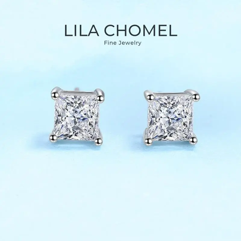 Engagement PT950 Platinum Women Earplug Stud Earrings Wedding Fine Jewelry Square 0.6/1CT Moissanite Diamond Girl Birthday Gift