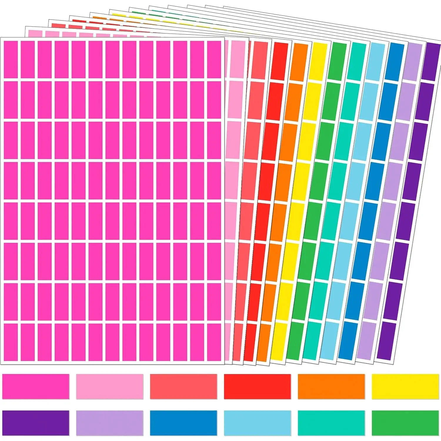 Rectangular Colored Stickers,12 Colors Rainbow Color Color Coding Labels,1inch x 3/8inch (25 x 10mm)  Sticker for Offices Labeling Marking 2496 Pack
