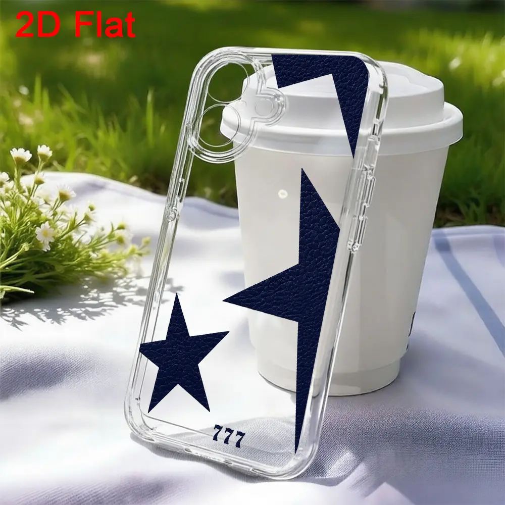 2D Flat Phone case suitable for iPhone 17 16e 16 15 14 13 12 11 Mini Pro Max Air X XR XSMAX 8 7 Plus Elegant Navy Blue Leather Texture Phone Case with Star Design and Number 777 for Stylish Protection and Modern Appeal on Shopping Platforms