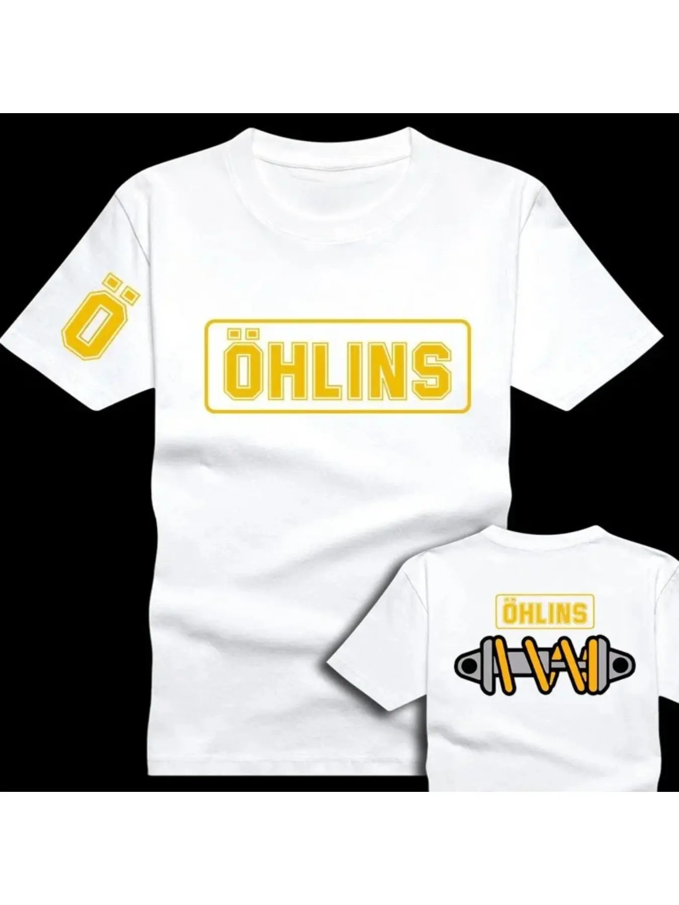 Awesome Men's T-Shirt: Ohlins Shock Absorber Suspension System Automotive & Motorcycle Racing Sport Theme T-Shirt, Summer Casual Loose-Fit Short-Sleeve Men's T-Shirt