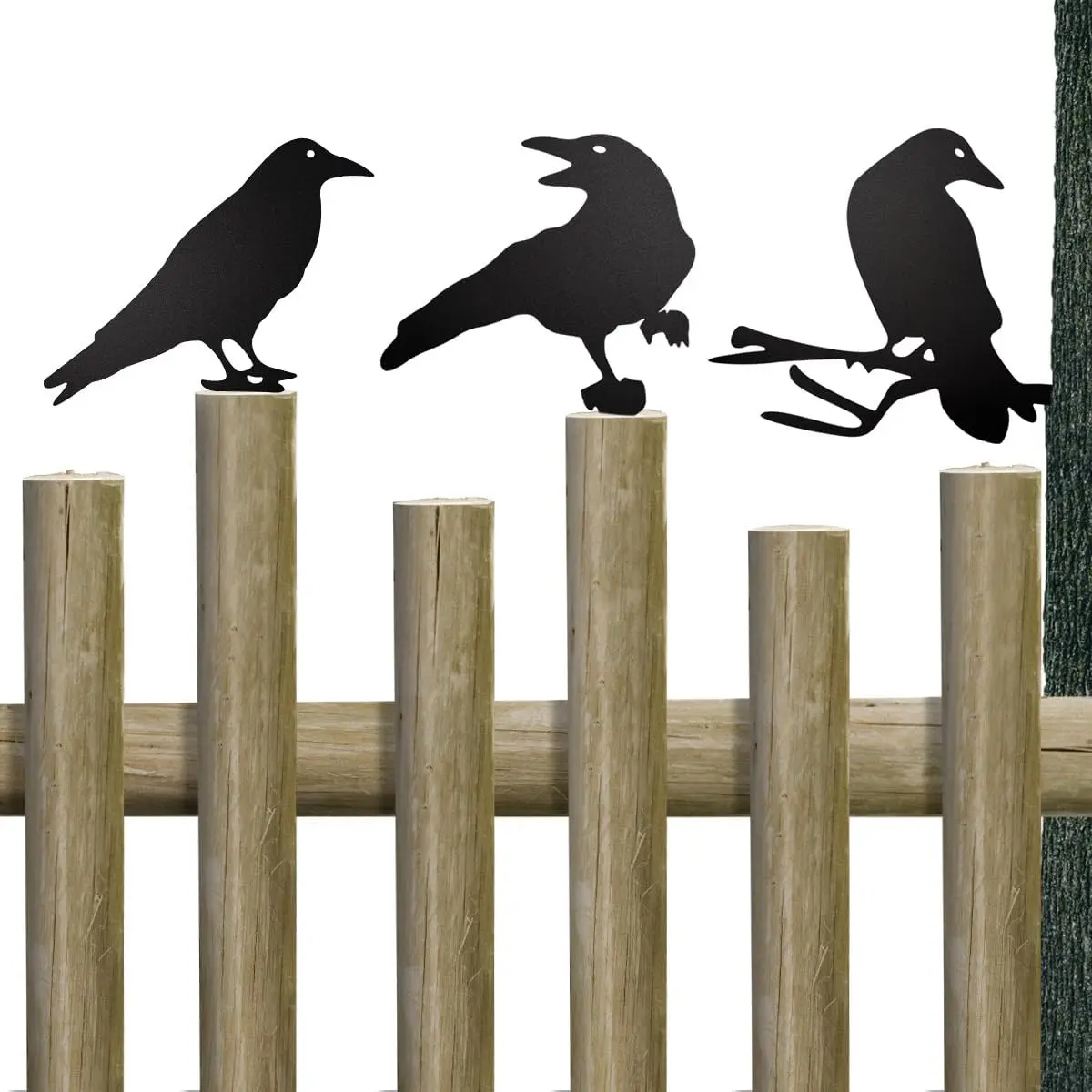 Black Metal Raven Decor ,3PCS Outdoor Raven Yard Fence Decorations ,Metal Birds Craft Ornaments Garden Fence Topper Outdoor Yard Art