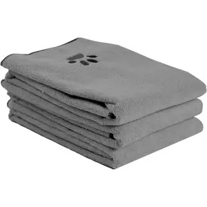 Ritz Premium Embroidered Microfiber Pet Towel (3-Pack), 18" x 28", Highly Absorbent, Fast-Drying, Long-Lasting, Super Soft 80% Polyester and 20% Polyamide Pet Cloth, Grey