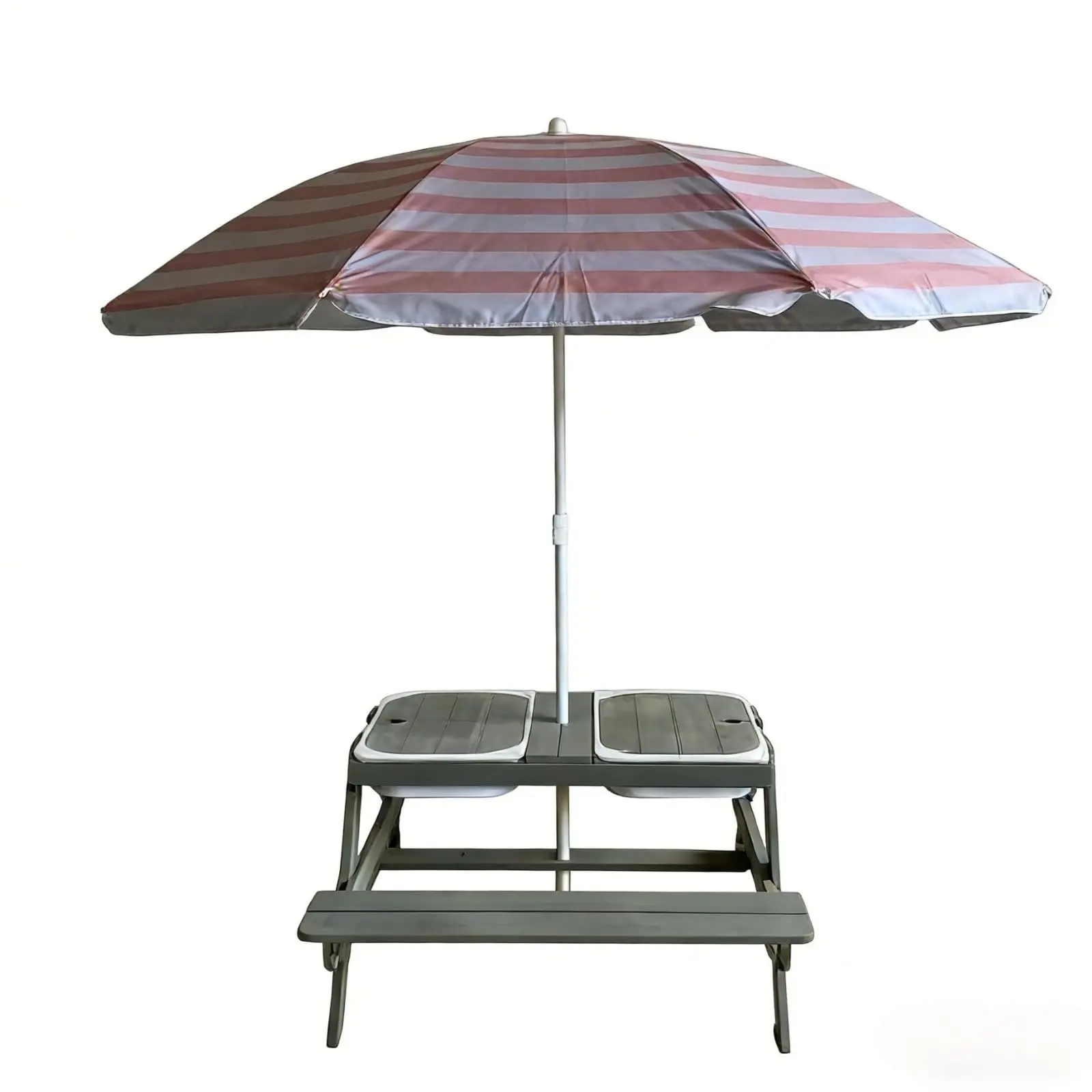 Unisex 4-in-1 Sand & Water Play Station, Removable Weatherproof Umbrella, Wood Frame, 2 Covered Bins - Outdoor Wooden Picnic Table Compatible Sports & Outdoor Gear, Removable Umbrella