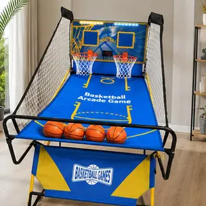 ARCH Foldable Dual Shot Basketball Arcade Game with LED Electronic Scorer, 4 Balls & Pump, Indoor Electronic Basketball Hoop Game for Kids Teens Family Game Room, Blue Iron Frame, 79.5x87.7x42.5 Inches, Blue Color Options, Iron Material