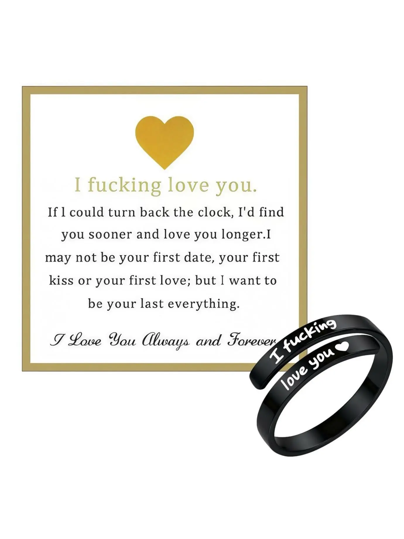 "i Fcking Love You" Adjustable Ring, Stainless Steel Engraved Heart Spiral, Vintage Promise Ring, Valentine's Day Gift for Her, Fashion Promise Ring
