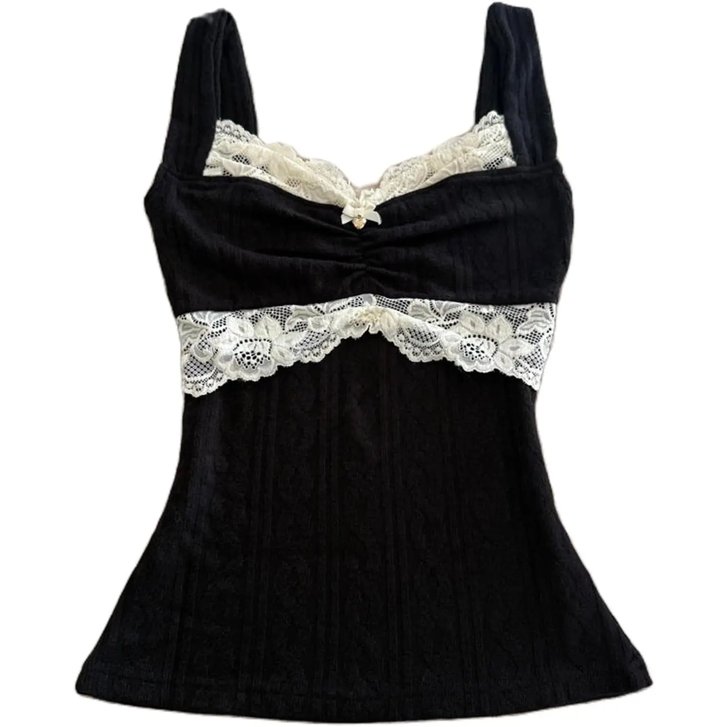 Women Grunge Coquette Tops Y2K Cute Core Vintage Aesthetic Fairy Shirts 2000s Lace Trim Tank Top Downtown Girl Clothes