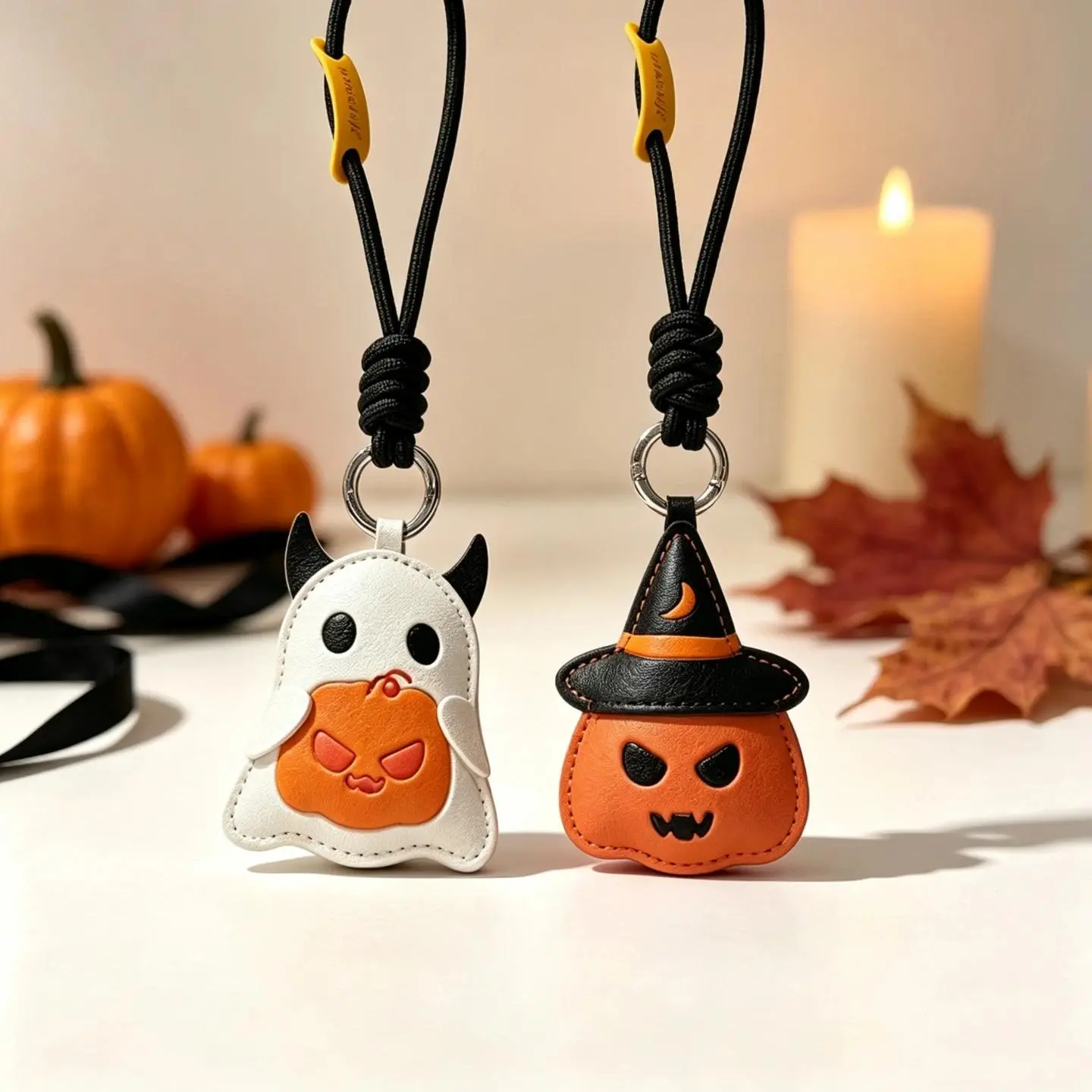 2026 New Halloween Pumpkin & Ghost Leather Keychain - Cute Spooky Bag Charm for Couples, Aesthetic Matching Leather Keyring & Purse Pendant, Trendy Car Key Holder Accessory, Unique Holiday Gift for Women, Men & Best Friends