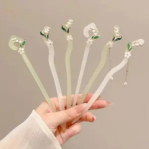 Elegant Solid Color Immortal Bell Orchid Hairpin for Women Girls New Chinese Style Flower Hairpin Headwear Hair Accessories