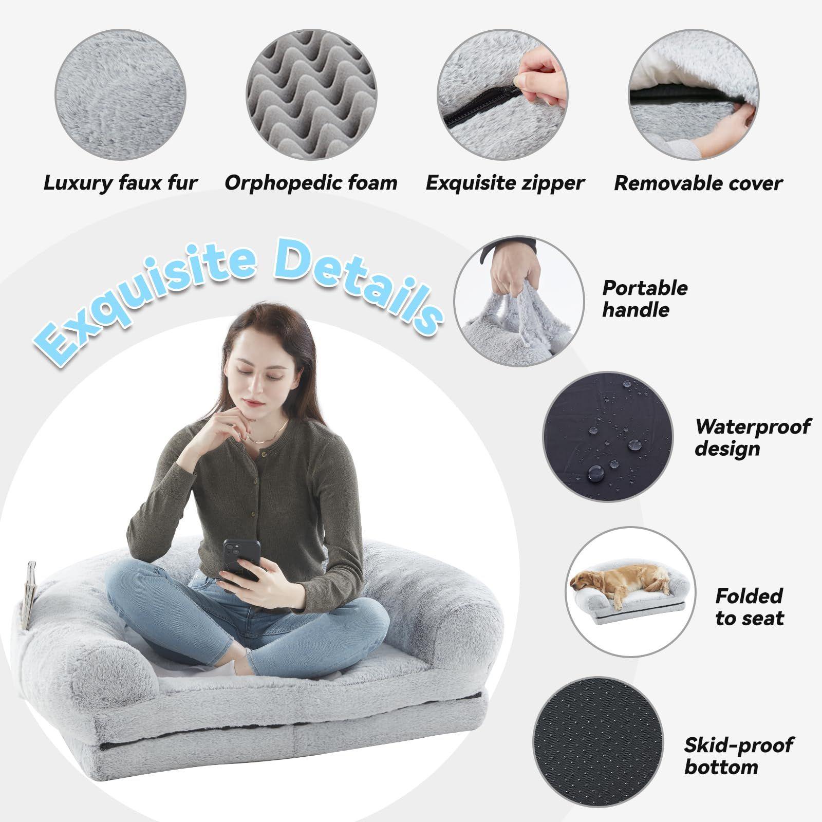 Human Dog Bed, 71"x43"x12" Dog Beds for Large Dogs, Foldable Plush Washable Dog Bed for People Doze Off, Orthopedic Dog Beds for Humans Size Fits You and Pets