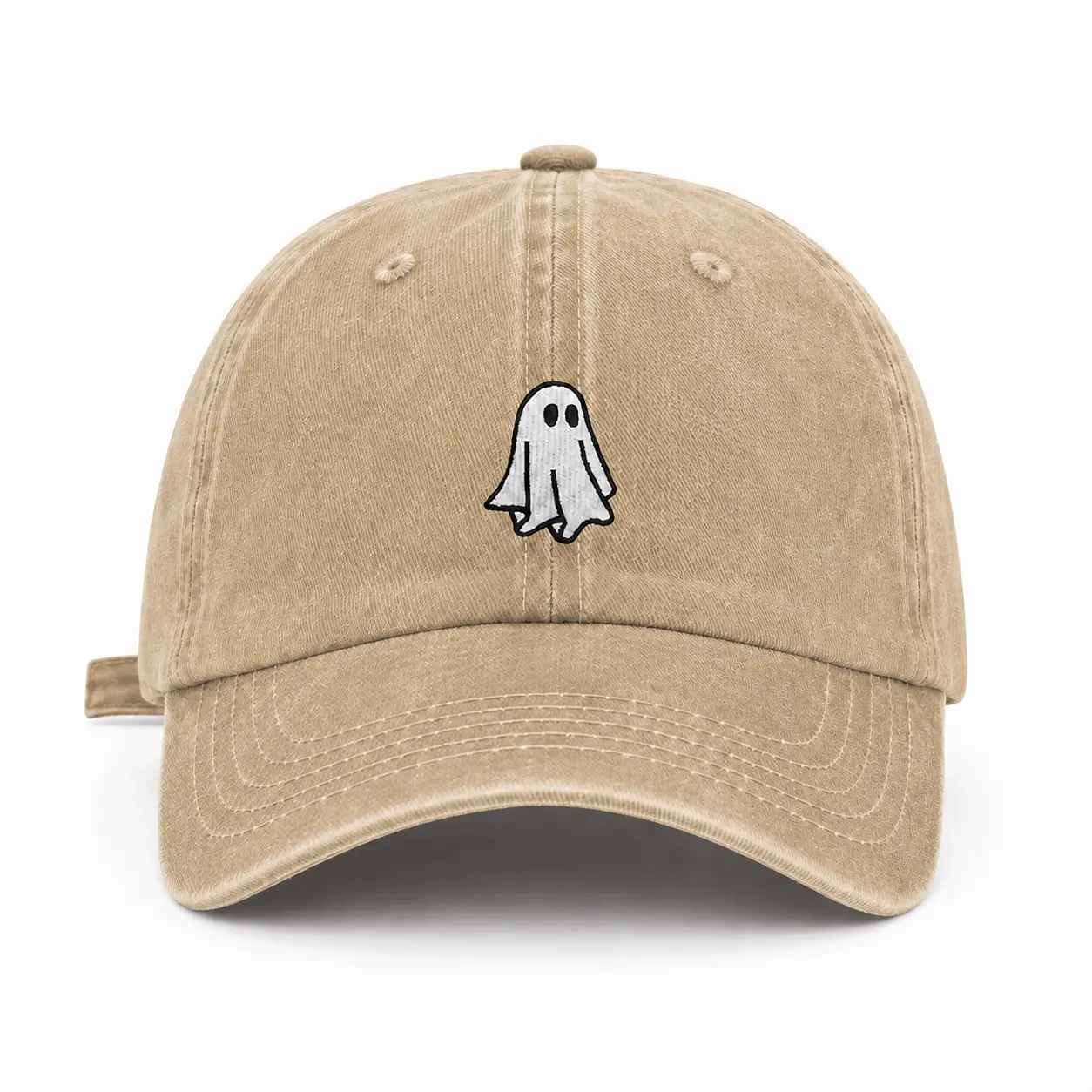 Unisex 100% Polyester Halloween Cute Ghost Embroidered Cap - Vintage Washed Dad Hat with Curved Brim, Soft Sweatband, Adjustable Size, Lightweight, Versatile for Outdoor Sports & Halloween Gifting