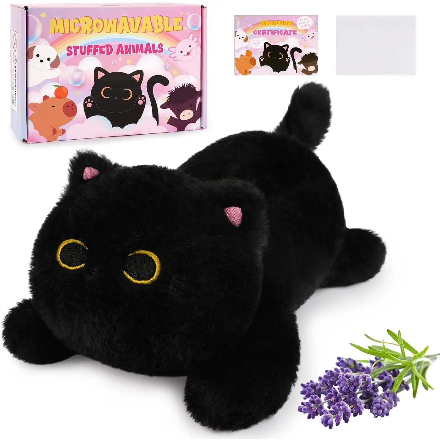 10-Inch Heatable & Coolable Weighted Black Cat Plush | Microwavable Heating Pad for Stress Relief, Soothing, Relaxation & Period Cramp Relief | Lavender-Scented Plush Toy for Adults and Children