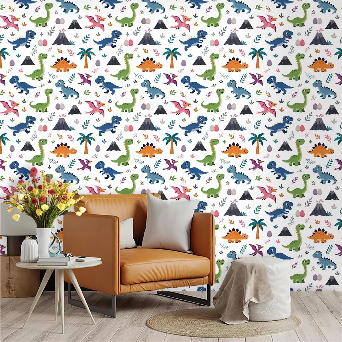 Q Version Cartoon Dinosaur Wallpaper, Adhesive Wallpaper, PVC Material, Mould-Proof, Durable, Easy Peel and Stick, Ideal for Kitchen/living Room/bedroom Decor