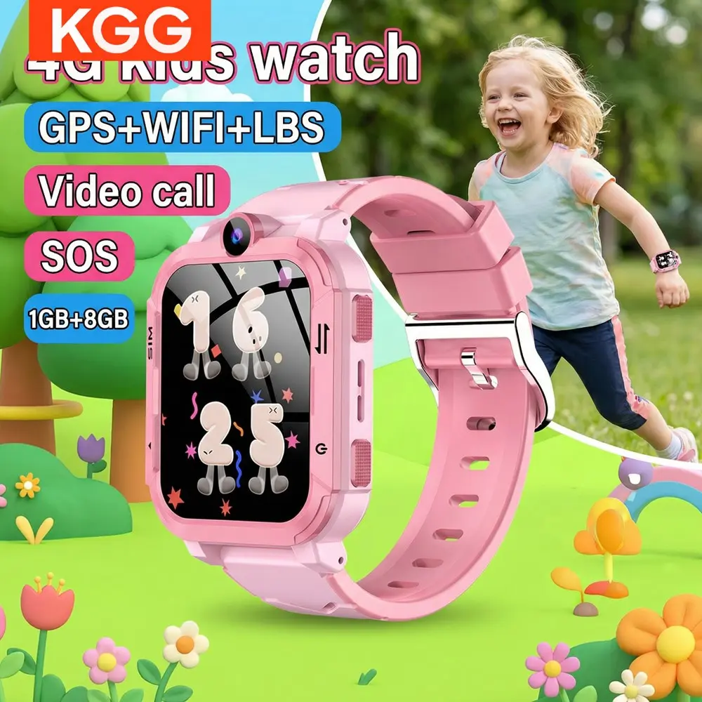 KGG 4G Kids Smart Watch with SIM Card, GPS & WiFi Tracking, Video & Voice Call, SOS, Camera, Alarm, Waterproof, Ideal for Boys & Girls