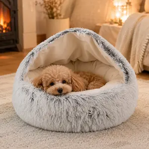 Pet Bed for Dogs and Cats, Comfortable Shell Shape Half-Enclosed Pet House, Round Fabric Pad, Durable Play Area, 50x50cm