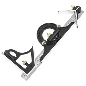 12" Adjustable Sliding Combination Square Ruler & Protractor Level Measure Measuring Set, Inch/Metric